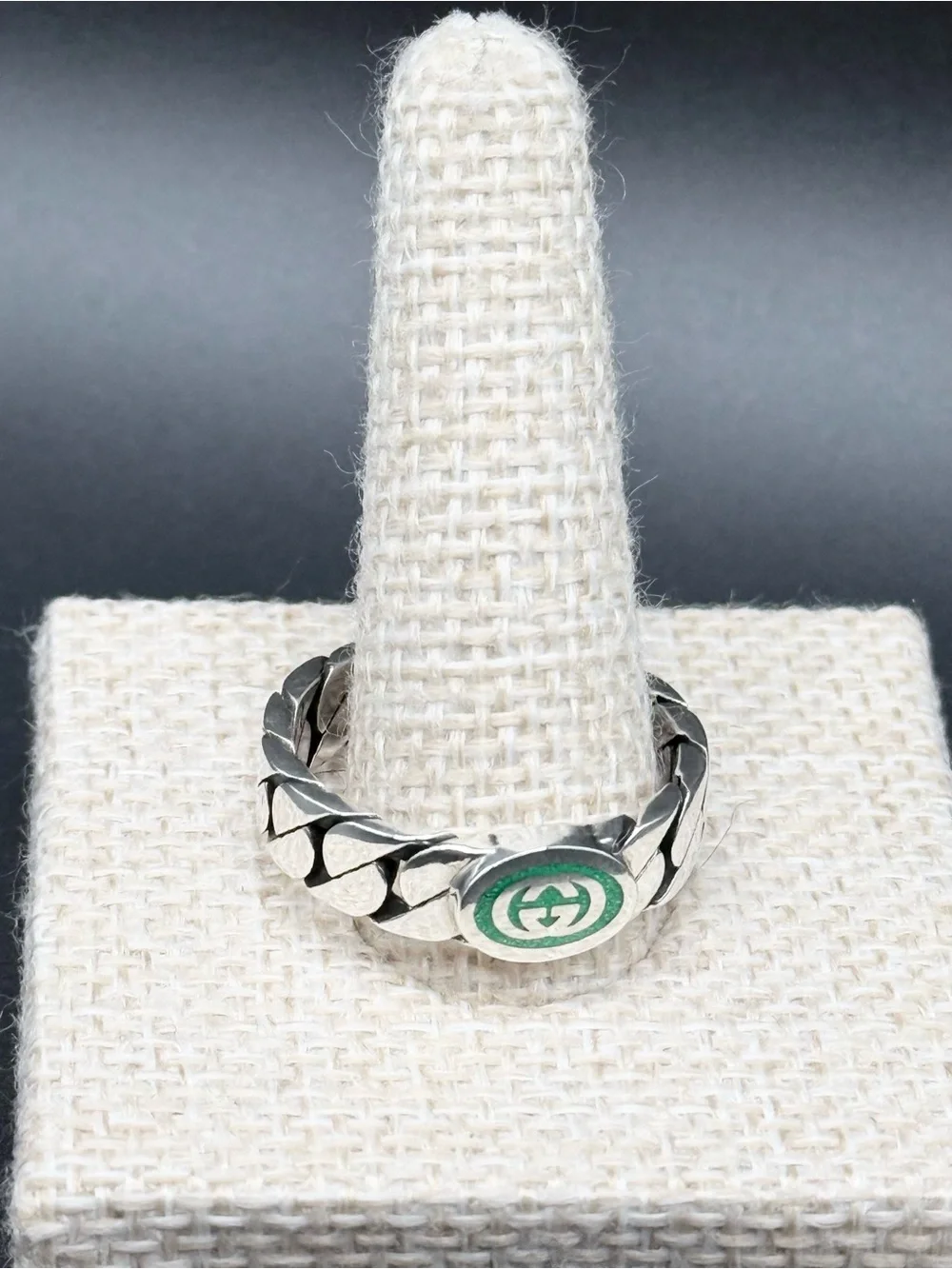 Gucci Sterling Silver Interlocking Curb Chain Ring Size 11